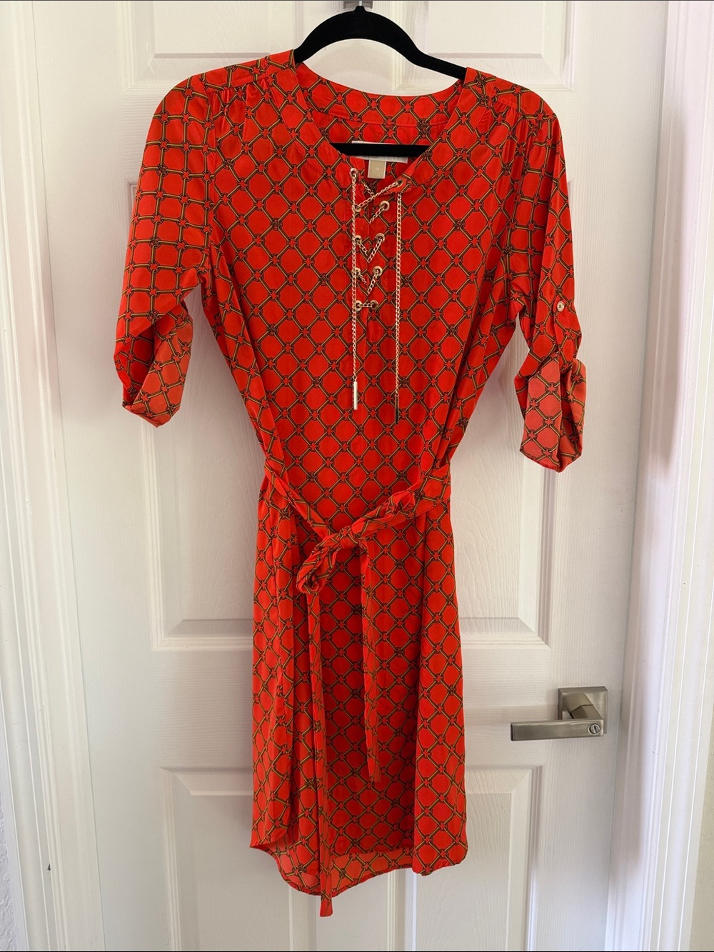 MICHAEL Michael Kors Orange Geometric Lace-Up Midi Dress